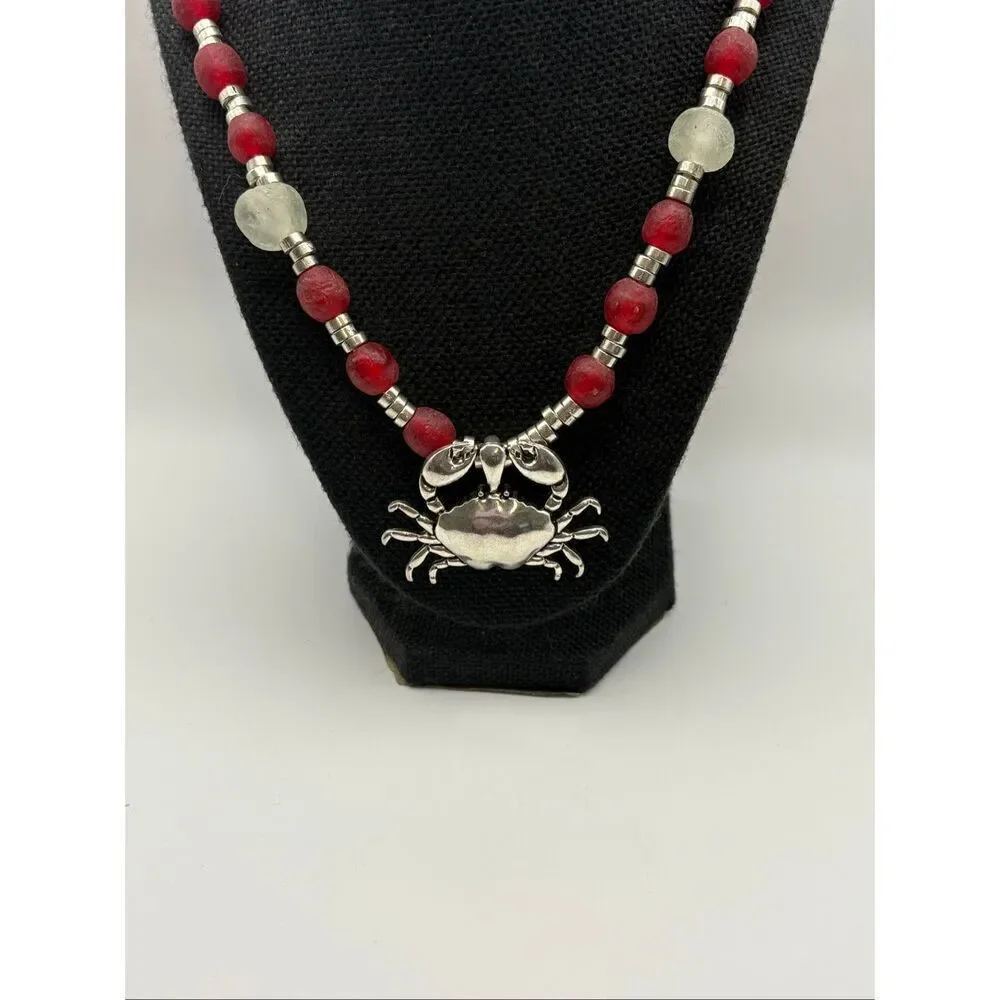 Handmade Red & White Statement Necklace, NEW, 26